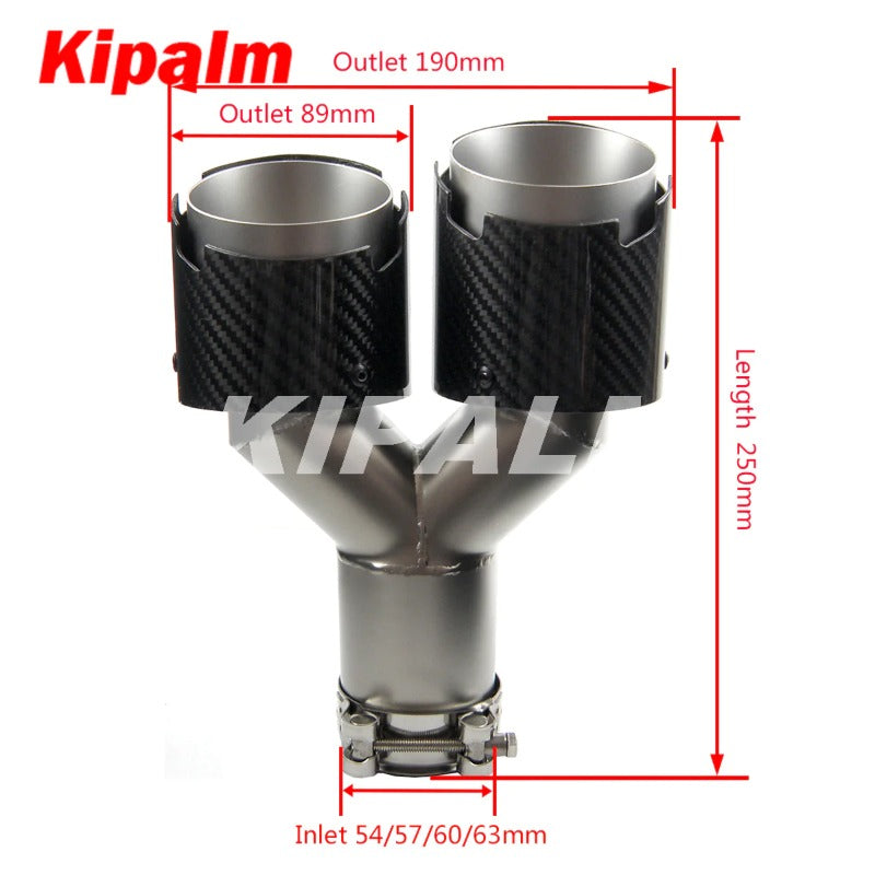 Kipalm Y-shape Dual-outlet Exhaust Pipe Four Slot Glossy Carbon Fiber Cover Stainless Steel Universal Auto End