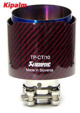 Load image into Gallery viewer, Universal Akrapovic Carbon Fiber Car Exhaust Pipe Muffler Tip Glossy Red Twill Carbon Fiber Cover + Burnt Blue Stainless Steel