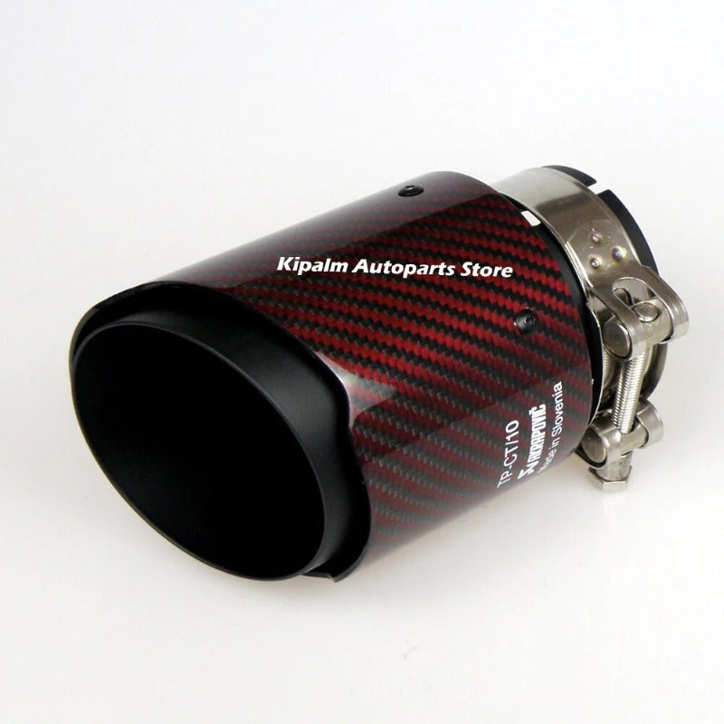 Universal Red Twill Carbon Fiber Akrapovic Car Exhaust Pipe Muffler Tip Black Coated Stainless Steel