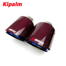 Load image into Gallery viewer, Universal Akrapovic Carbon Fiber Car Exhaust Pipe Muffler Tip Glossy Red Twill Carbon Fiber Cover + Burnt Blue Stainless Steel