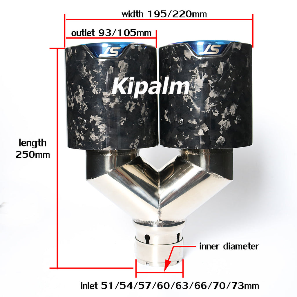 1pcs Hatchback Y-Style Dual Forged Carbon Fiber Blue Stainless Steel Exhaust Tips End Pipes Muffler Tips for Ford ST MK4 Wagon