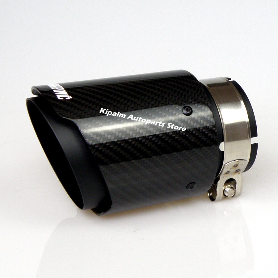 Universal Akrapovic Carbon Fibre Exhaust Pipe Muffler Tip Glossy Twill Cover + Black Coated Stainless Steel