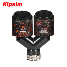 Load image into Gallery viewer, 1PC Dual Y Shape Equal Length Red Forged Weave Twin Carbon Fiber Muffler Akrapovic 304 Stainless Steel Gold Foil Exhaust Tip