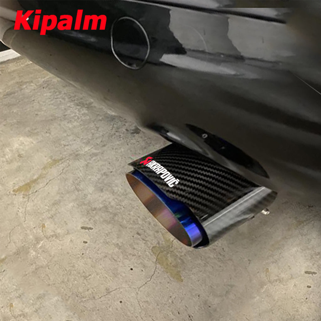 1pcs Universal Akrapovic Carbon Fiber Blue Coated Car Exhaust Pipe Tailtip Carbon Fiber Muffler Tip