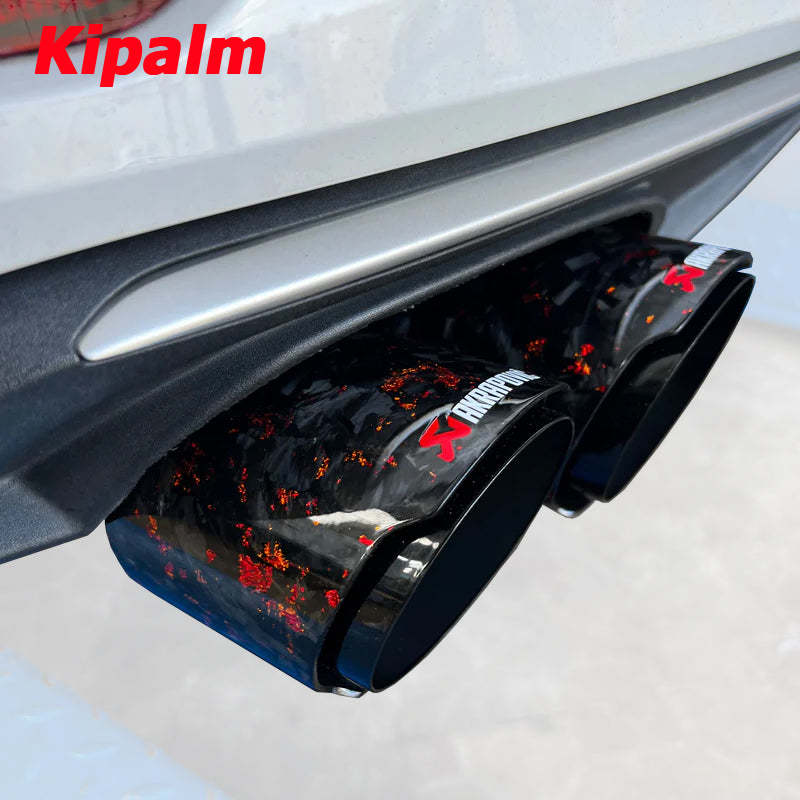 1PC Dual Y Shape Equal Length Red Forged Weave Twin Carbon Fiber Muffler Akrapovic 304 Stainless Steel Gold Foil Exhaust Tip