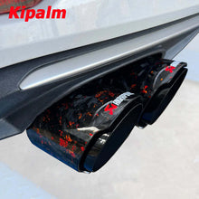 Load image into Gallery viewer, 1PC Dual Y Shape Equal Length Red Forged Weave Twin Carbon Fiber Muffler Akrapovic 304 Stainless Steel Gold Foil Exhaust Tip