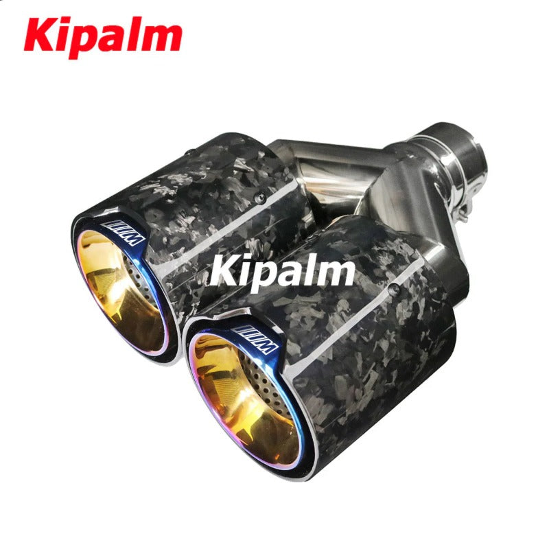 Kipalm Car Muffler Burnt Blue 304 Stainless Steel Y Style Dual Forged Carbon Fiber Exhaust Tip for BMW 430i M4 M5 M6