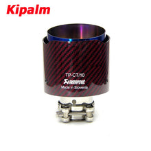 Load image into Gallery viewer, Universal Akrapovic Carbon Fiber Car Exhaust Pipe Muffler Tip Glossy Red Twill Carbon Fiber Cover + Burnt Blue Stainless Steel