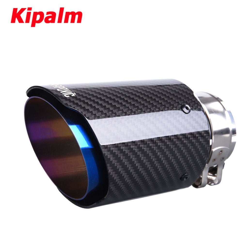 1pcs Universal Akrapovic Carbon Fiber Blue Coated Car Exhaust Pipe Tailtip Carbon Fiber Muffler Tip