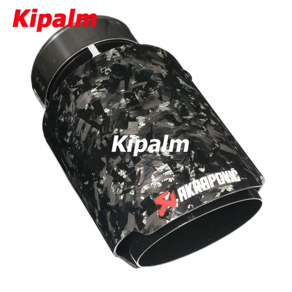 1PC Universal Silver Forged Twill Carbon Fiber Akrapovic Car Exhaust Pipe Muffler Tip Black Coated Stainless Steel