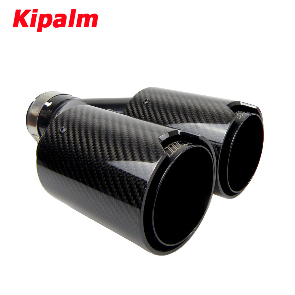 Dual Carbon Fiber + Black Stainless Steel Universal M performance Carbon Fiber Exhaust Tips End Pipes Muffler tips for BMW