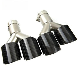 Kipalm Y-shape Dual-outlet Exhaust Pipe Four Slot Glossy Carbon Fiber Cover Stainless Steel Universal Auto End