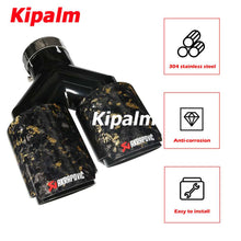 Load image into Gallery viewer, 1Pair Carbon Fiber Dual Y Shape Gold Foil Golden Forged Exhaust Tip Akrapovic Muffler Pipe 304 Stainless Steel Tailtips