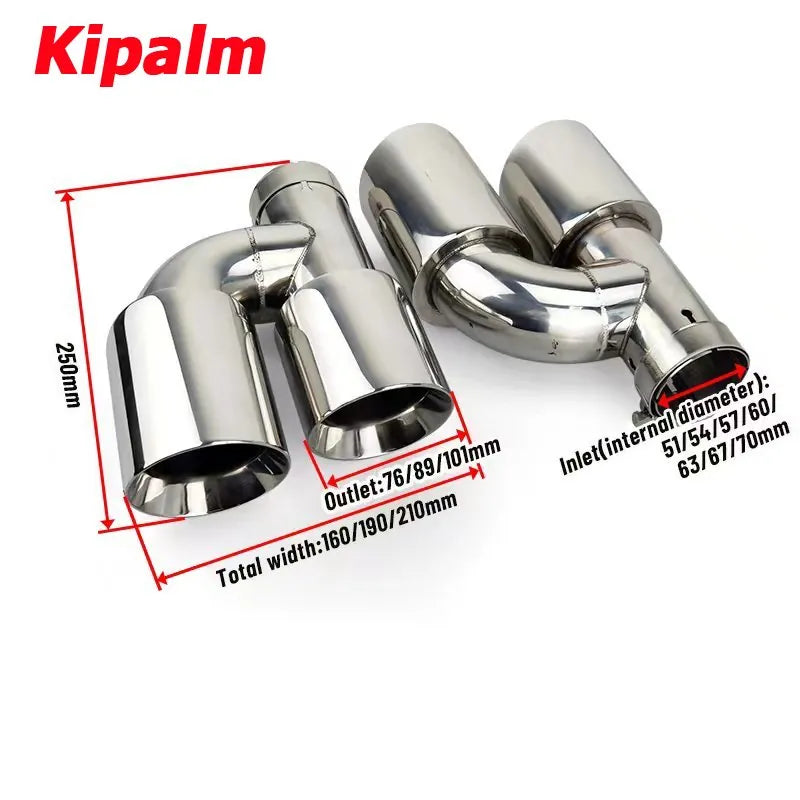 1PC Universal Dual H Shape Welding Style Stainless Steel Exhaust Muffler End Tail Pipe for BMW VW Ford Rear Tip