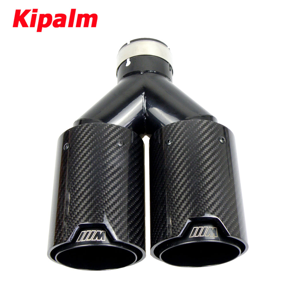 Dual Carbon Fiber + Black Stainless Steel Universal M performance Carbon Fiber Exhaust Tips End Pipes Muffler tips for BMW