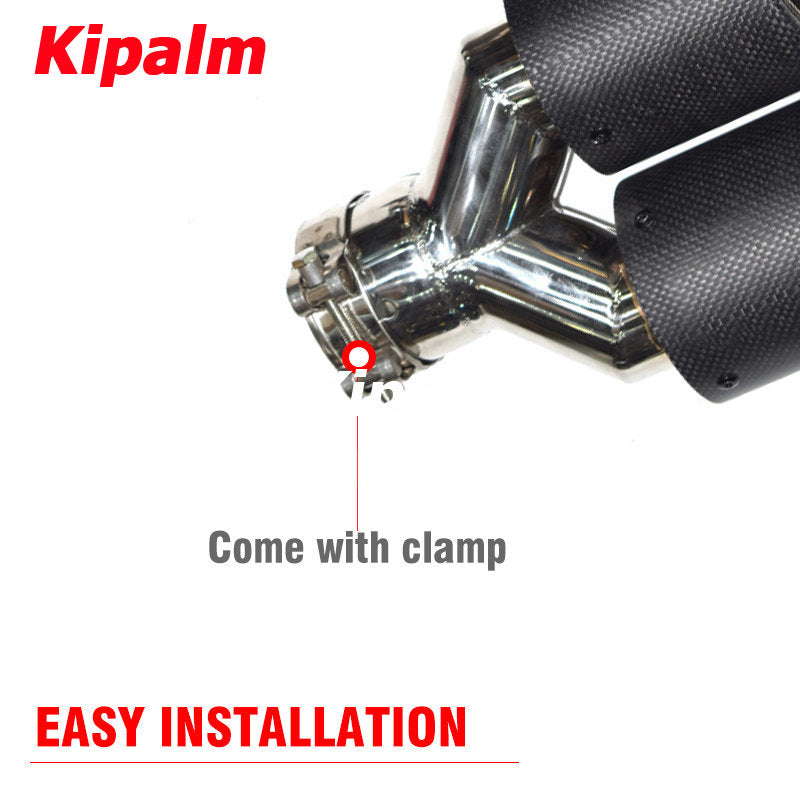 1PC Dual Outlet Curly Twill Weave Carbon Fiber Exhaust Tips 304 Stainless Steel Muffler Pipe with M Logo Tiguan R BMW Audi