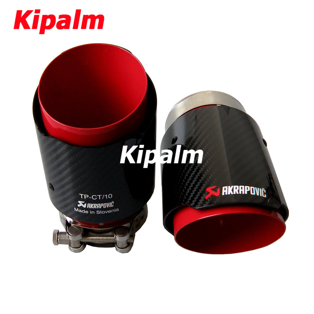 Universal Gloss Carbon Fiber Red Inner Exhaust Pipe Muffler Tips Tailpipe Ends with AK logo