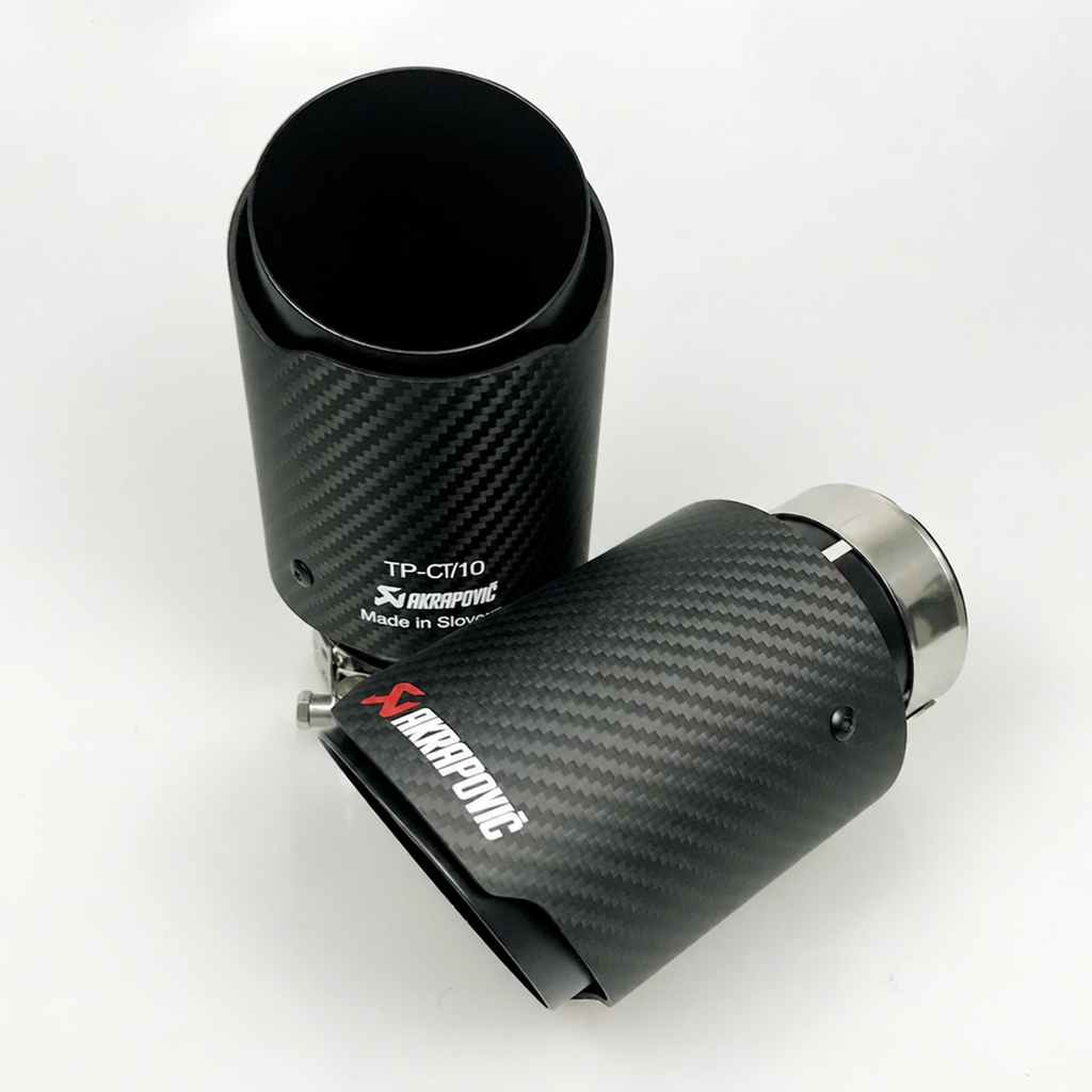 Universal Various Sizes Akrapovic Carbon Fibre Exhaust Muffler Tip Straight Matte + Black Coated