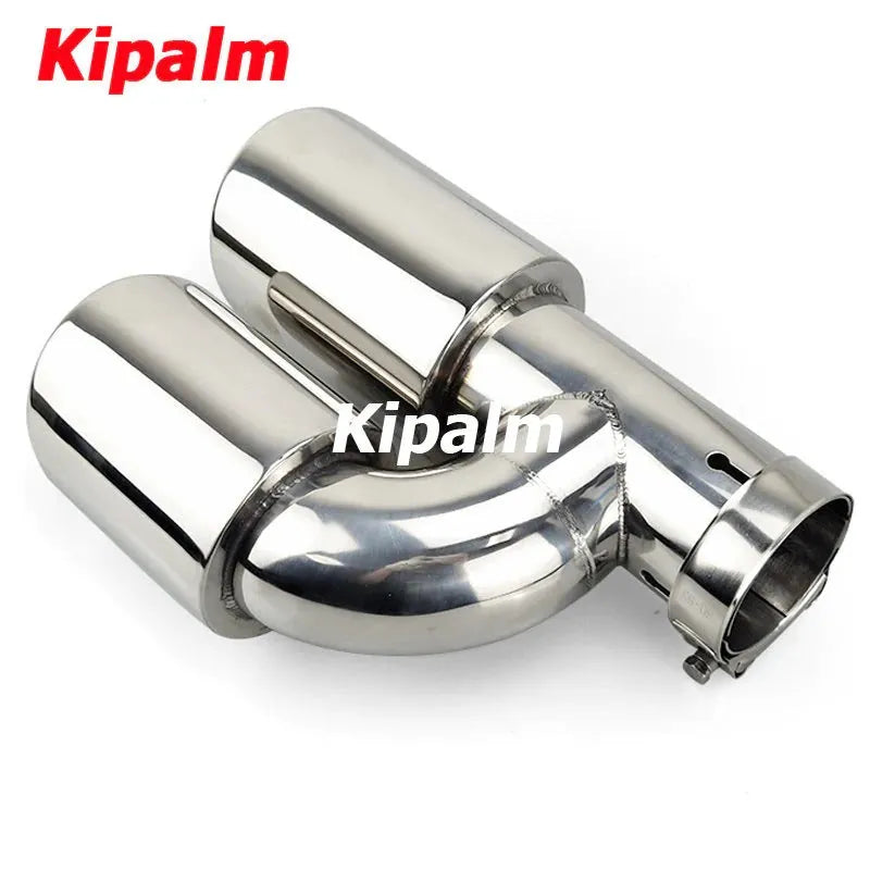 1PC Universal Dual h-Shape Curly Edge Stainless Steel Exhaust Muffler Tail Pipe for BMW VW Audi Ford Rear Tip