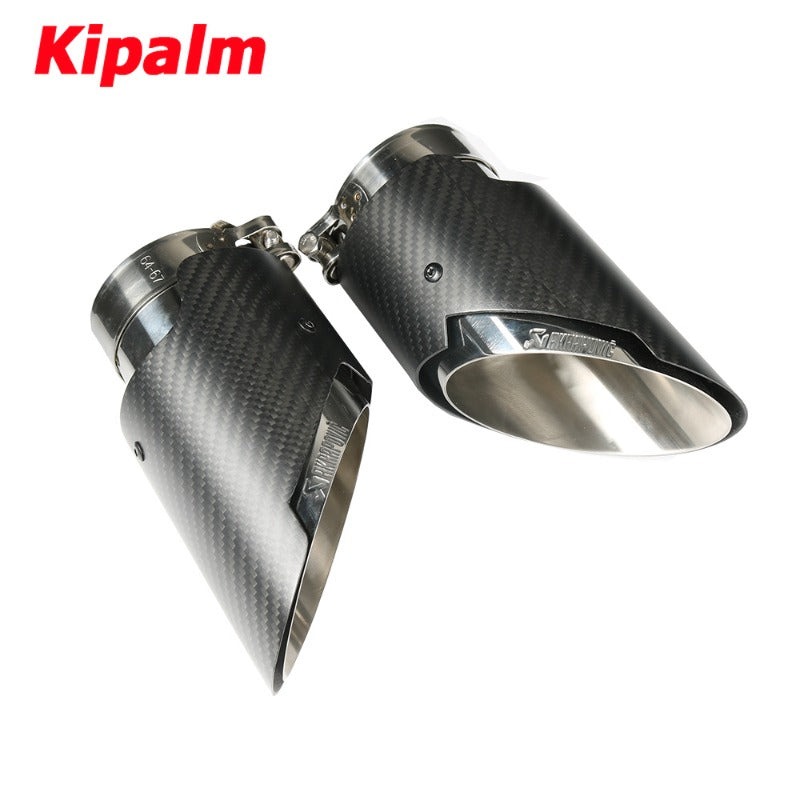 1Pair Porsche Style Slant Cutting Carbon Fiber 170mm Length Exhaust Tips Silver 304 Stainless Steel