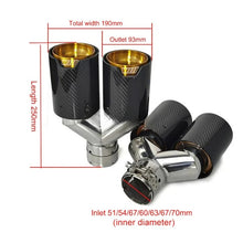 Load image into Gallery viewer, M Performance Y Style Dual Carbon Fiber Gold Stainless Steel Exhaust Pipe End Pipes Muffler Tips for BMW Series
