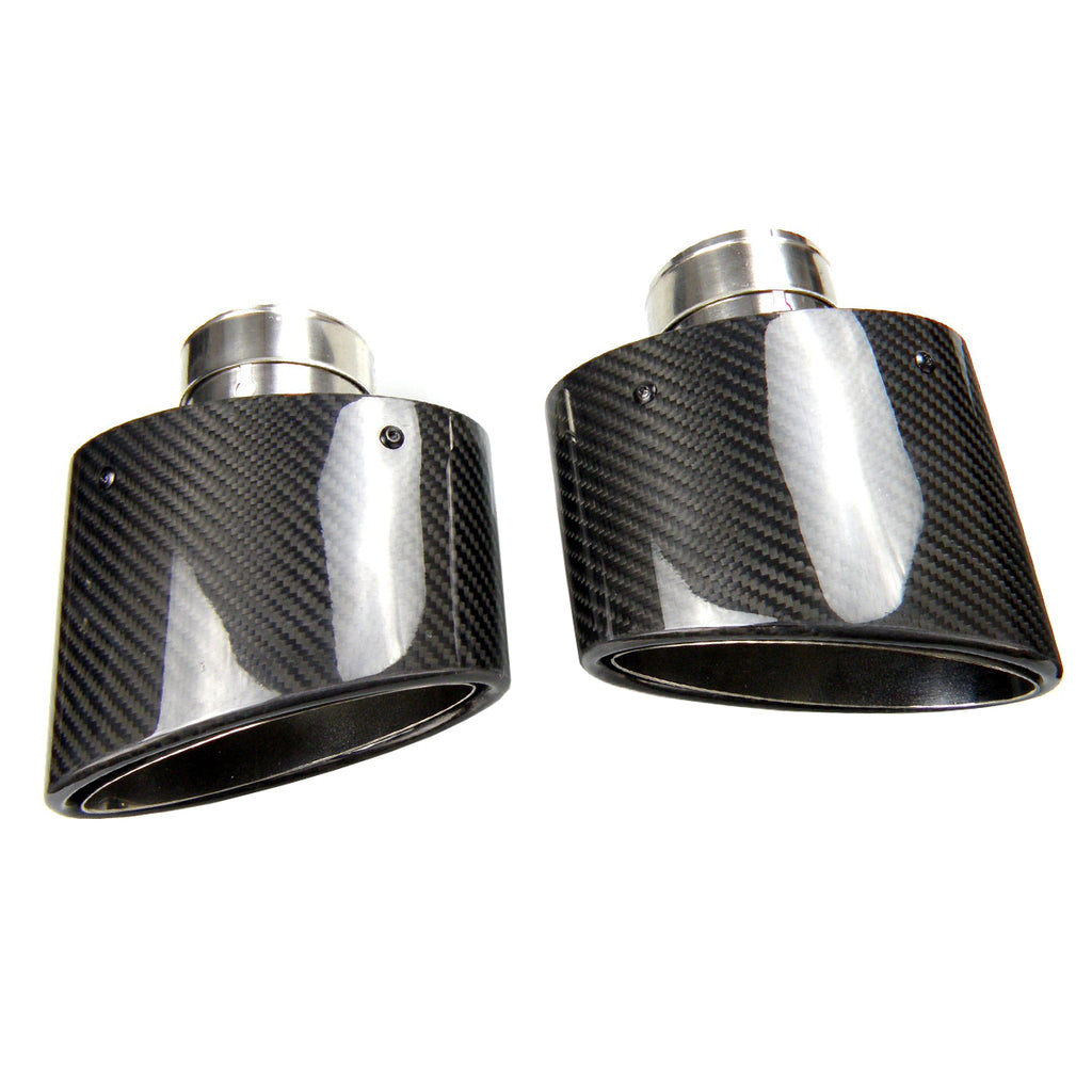 1 Pair Universal Curly Edge BMW Exhaust Pipe Oval Slanted Carbon Fiber Muffler Tip Ford Pipes