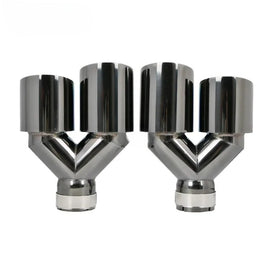 1 Pair Dual Y Shape Universal Car Exhaust Muffler End Tips Black Stainless Steel Pipe Toyota BMW
