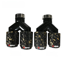 Load image into Gallery viewer, 1Pair Carbon Fiber Dual Y Shape Gold Foil Golden Forged Exhaust Tip Akrapovic Muffler Pipe 304 Stainless Steel Tailtips