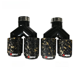 1Pair Carbon Fiber Dual Y Shape Gold Foil Golden Forged Exhaust Tip Akrapovic Muffler Pipe 304 Stainless Steel Tailtips
