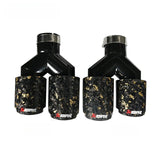 1Pair Carbon Fiber Dual Y Shape Gold Foil Golden Forged Exhaust Tip Akrapovic Muffler Pipe 304 Stainless Steel Tailtips