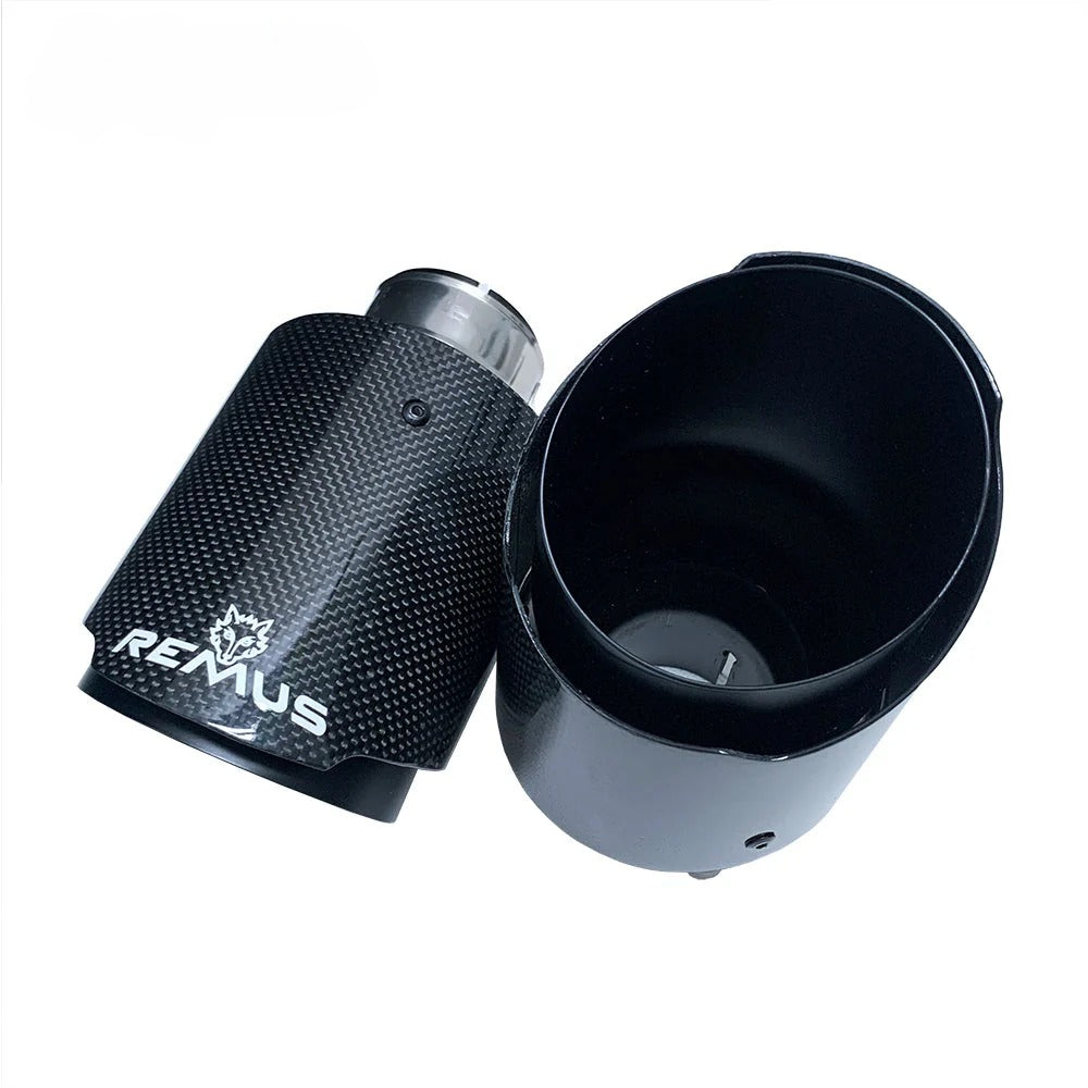 1 Piece Universal Straight Edge Remus Sport Glossy Carbon Fiber Exhaust Muffler Tips Matte Black Inner Pipe