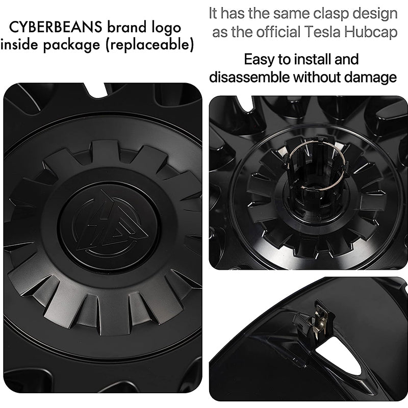WHC3005 4PCS Tesla Model 3-18'' Wheel Covers Rim Cap Matte Black Hubcaps