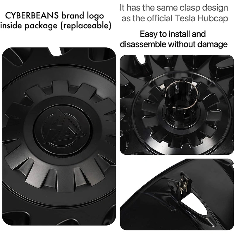 WHC3005 4PCS Tesla Model 3-18'' Wheel Covers Rim Cap Matte Black Hubcaps