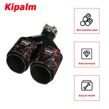 Load image into Gallery viewer, 1PC Dual Y Shape Equal Length Red Forged Weave Twin Carbon Fiber Muffler Akrapovic 304 Stainless Steel Gold Foil Exhaust Tip