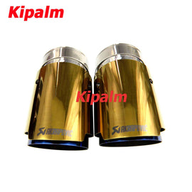 1pc Universal Gold Stainless Steel Exhaust Tip with Burnt Blue Inner Color End Pipe with Akrapovic Logo