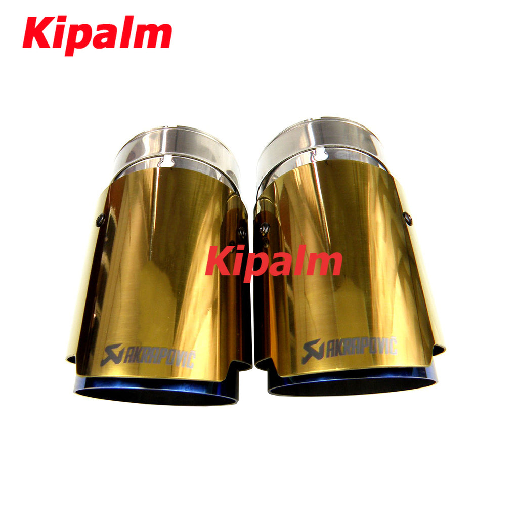 1pc Universal Gold Stainless Steel Exhaust Tip with Burnt Blue Inner Color End Pipe with Akrapovic Logo