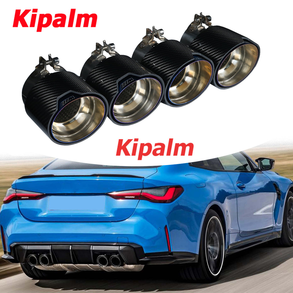4PCS BMW X3M F97 X4M F98 X5M F95 X6M F96 Carbon Fiber Blue Stainless Steel Exhaust Pipe Muffler Tip