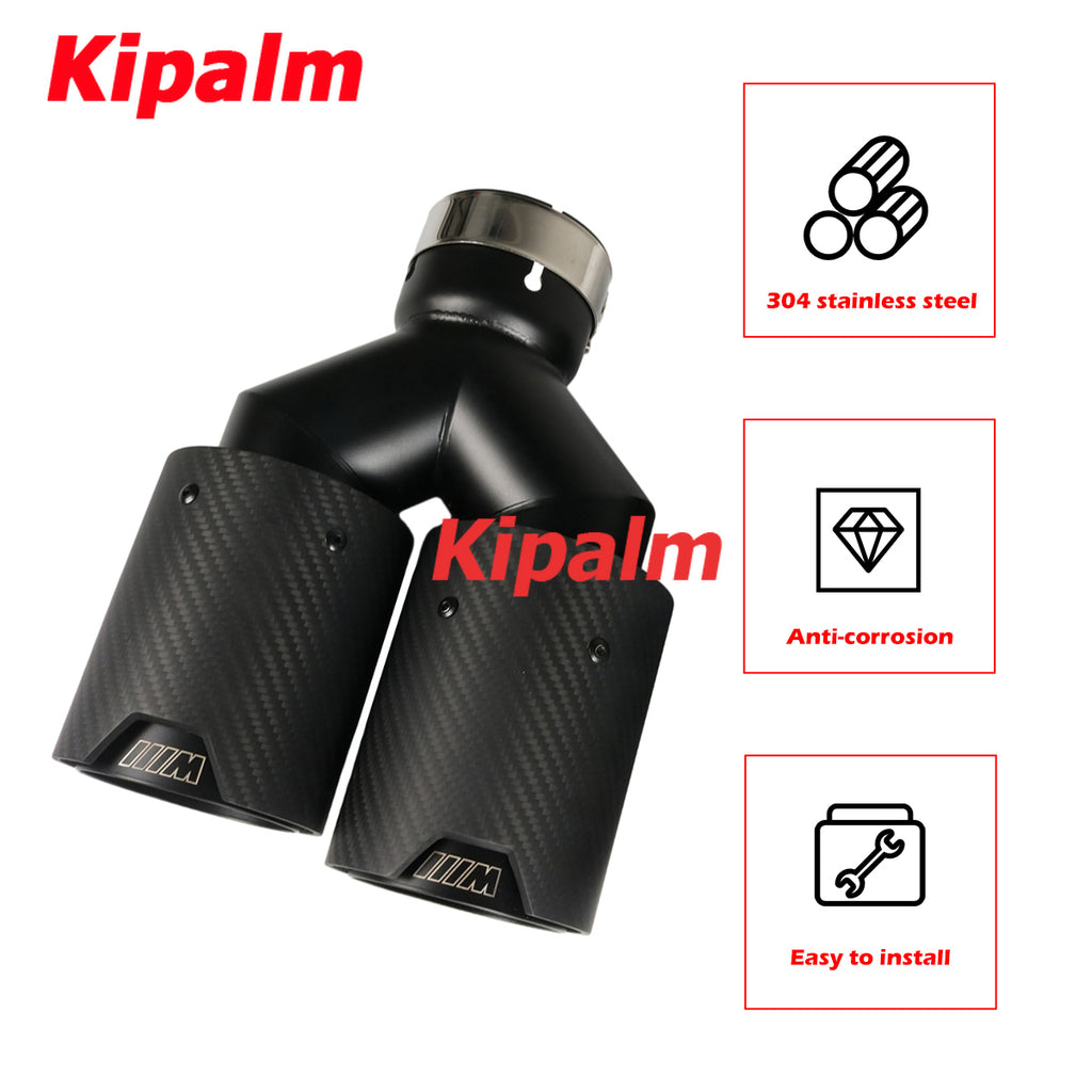 Y Shaped Dual Carbon Fiber + Black Stainless Steel M Performance Carbon Fiber Exhaust Tips End Pipes Muffler Tips for BMW