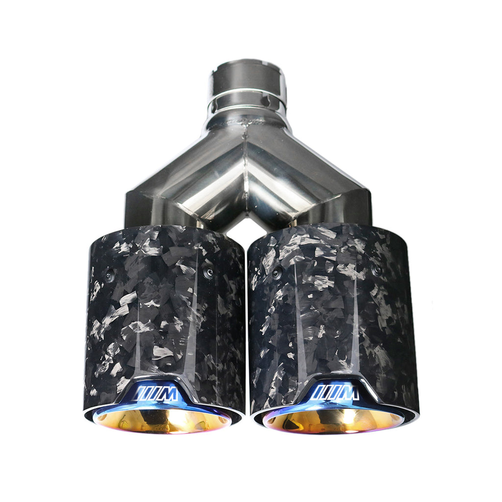 Kipalm Car Muffler Burnt Blue 304 Stainless Steel Y Style Dual Forged Carbon Fiber Exhaust Tip for BMW 430i M4 M5 Ｍ6