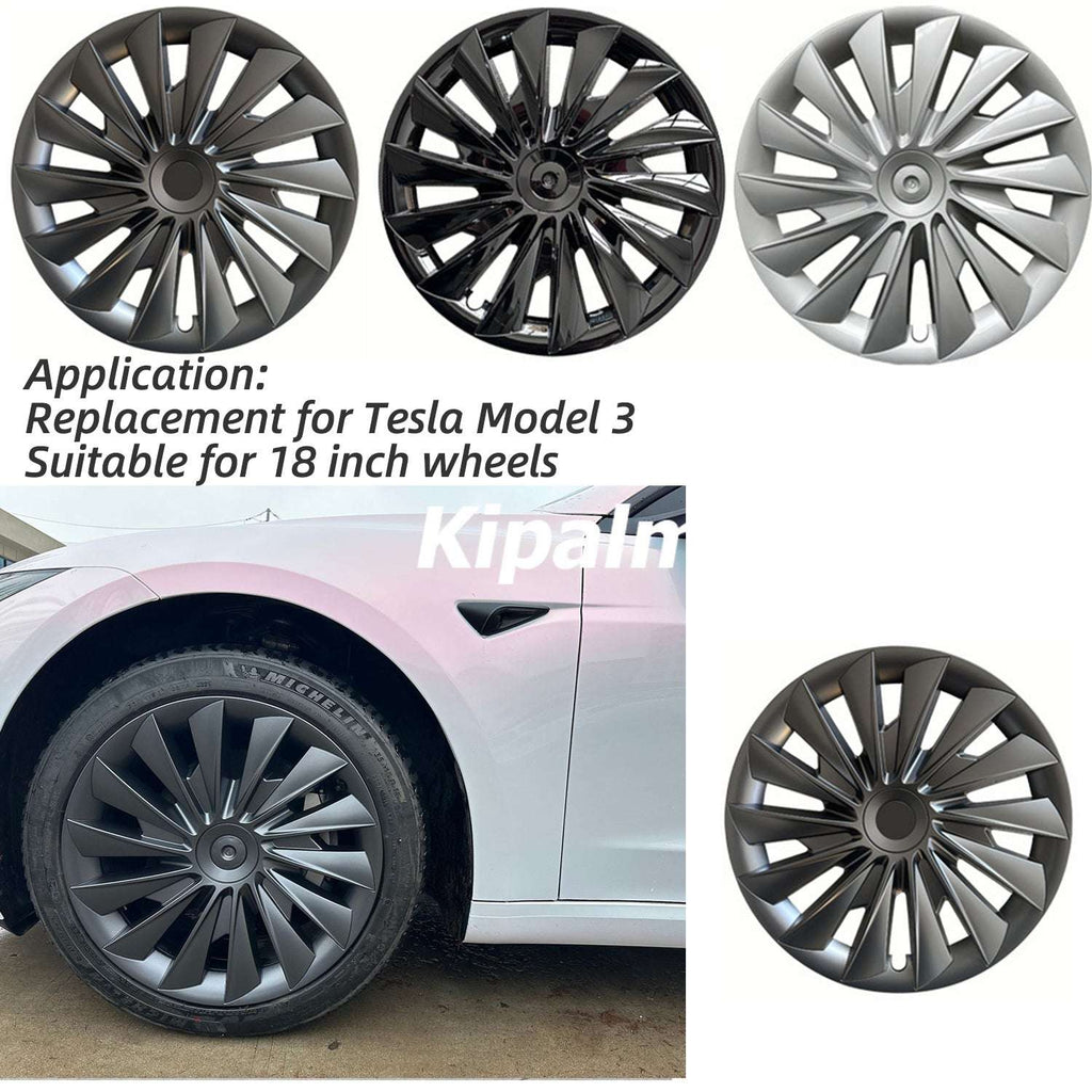 Matte Black 18 Inch Hubcaps Wheel Covers For Tesla Model 3 – Set Of 4