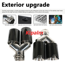 Load image into Gallery viewer, Meshed End Y Shaped Dual Carbon Fiber Silver Stainless Steel M Performance Carbon Fiber Exhaust Tips End Pipes Muffler Tips for BMW