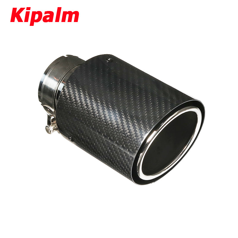 1PC Universal Exhaust Muffler Twill Carbon Fiber +Rolled Edge Chrome Stainless Steel Metal for BMW Toyota Honda VW Tips