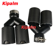 Load image into Gallery viewer, Y Shaped Dual Carbon Fiber + Black Stainless Steel M Performance Carbon Fiber Exhaust Tips End Pipes Muffler Tips for BMW