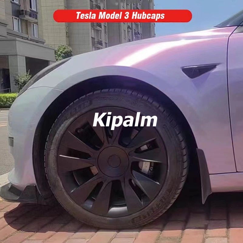 WHC3004 4PCS Tesla Model 3 Universal 18inch Sport Wheel Cover Rim Cap Without Logo Matte Black Hubcaps