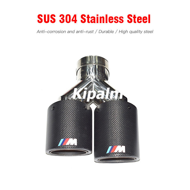 1PC Dual Outlet Curly Twill Weave Carbon Fiber Exhaust Tips 304 Stainless Steel Muffler Pipe with M Logo Tiguan R BMW Audi