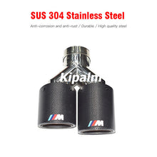 Load image into Gallery viewer, 1PC Dual Outlet Curly Twill Weave Carbon Fiber Exhaust Tips 304 Stainless Steel Muffler Pipe with M Logo Tiguan R BMW Audi