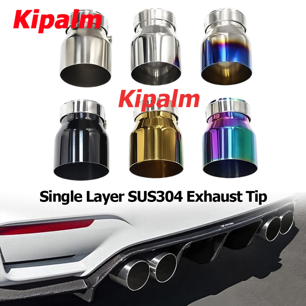 Single Layer Universal Chrome Exhaust Tips Blue Stainless Steel Muffler Pipe