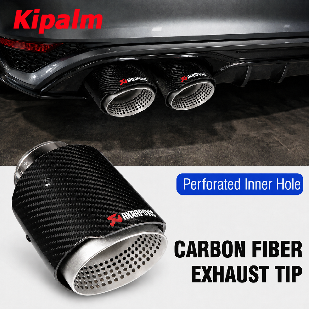 1PCS Glossy Carbon Fiber Exhaust Tip with Sandblasted Inner  Straight Edge Multi-Hole Design Muffler Tip Exhaust Pipe