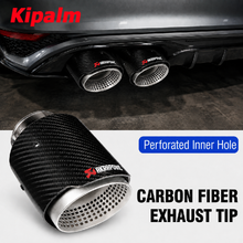 Load image into Gallery viewer, 1PCS Glossy Carbon Fiber Exhaust Tip with Sandblasted Inner  Straight Edge Multi-Hole Design Muffler Tip Exhaust Pipe