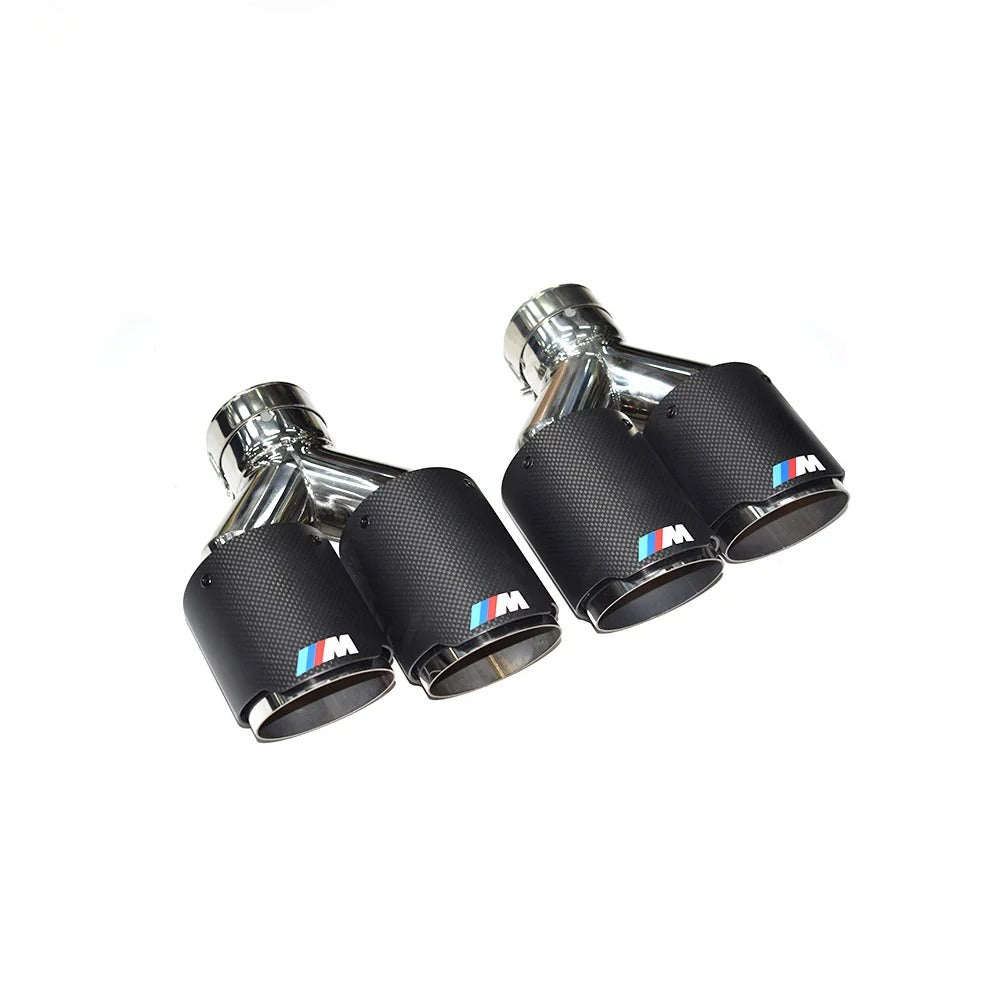 1PC Dual Outlet Straight Carbon Fiber Exhaust Tips 304 Stainless Steel Muffler Pipe with M Logo Tiguan R BMW Audi